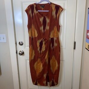 Lauren Ralph Lauren Women Faux Wrap Summer Dress Sleeveless Brown/Orange XL